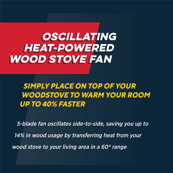 Oscillating Wood Stove Fan, 5-Blade Heat-Powered
