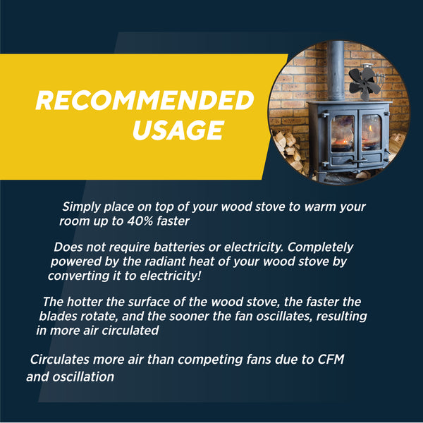 Oscillating Wood Stove Fan, 5-Blade Heat-Powered