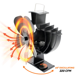 Oscillating Wood Stove Fan, 5-Blade Heat-Powered